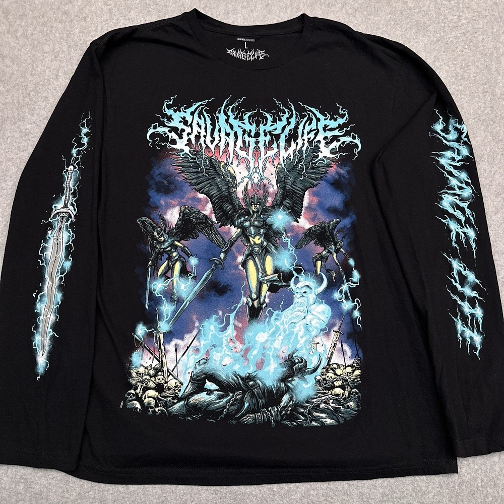 Savage Life The Chosen Divine Power Long Sleeve Shirt Adult Large Black Valkyrie